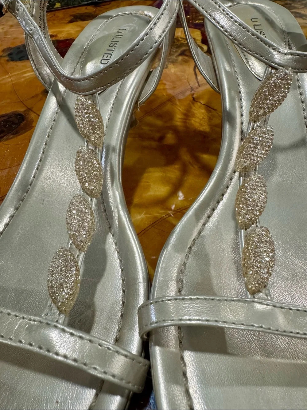 Gold Metallic Ankle-Strap Sandals with Small Heel
